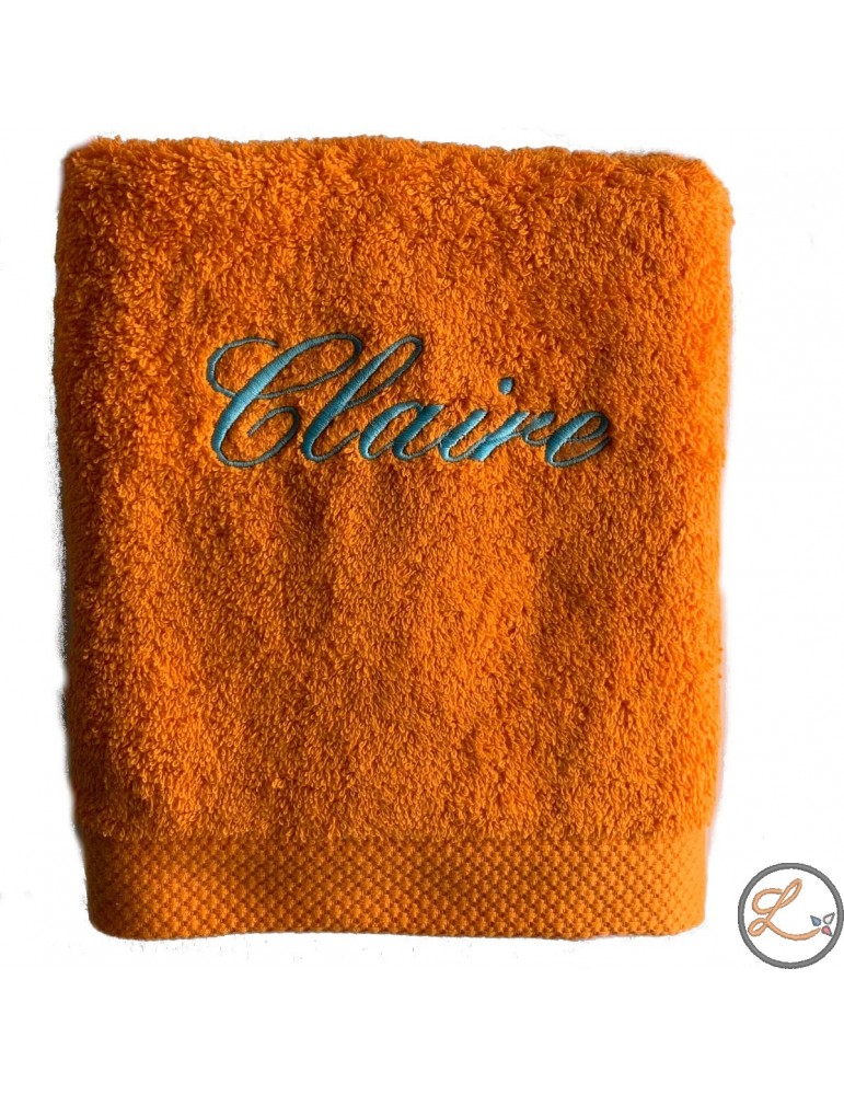 Maxi Drap de Bain orange personnalisé prénom Claire