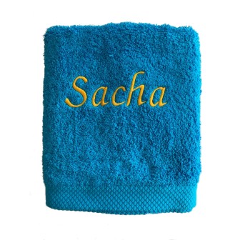 Maxi Drap de Bain turquoise personnalisé prénom Sacha