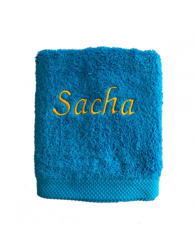Maxi Drap de Bain turquoise personnalisé prénom Sacha
