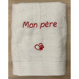 Serviette blanche personnalisée texte mon père + motif cœur empreinte