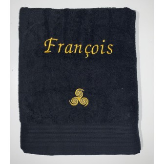 Serviette noire personnalisée prénom François