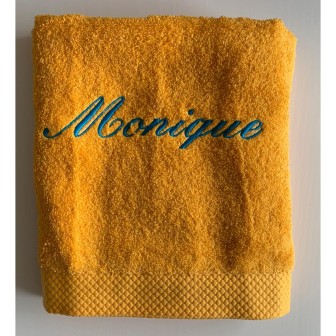 Serviette personnalisée prénom Monique avec écriture script turquoise