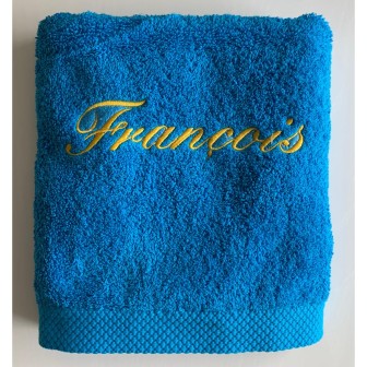 Drap de bain 100x150 turquoise personnalisé prénom François