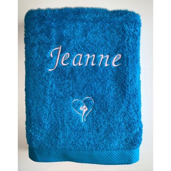 Drap de bain 100x150 turquoise personnalisé prénom Jeanne