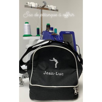 Sac de pétanque noir personnalisé avec prénom brodé Jean-Luc et motif bouliste