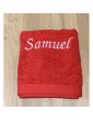 Drap de bain rouge personnalisé prénom Samuel