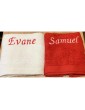 Duo de draps de bain blanc & rouge personnalisés prénom Evane & Samuel