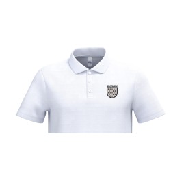 Polo blanc piqué homme avec blason héraldique Ville de Bretagne brodé côté cœur